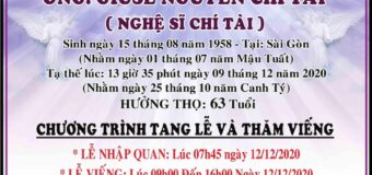 Công bố lễ viếng danh hài Chí Tài 12.12.2020